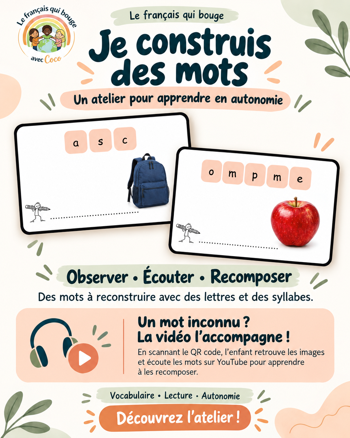 atelier autonome : j'écoute et j'écris le mot