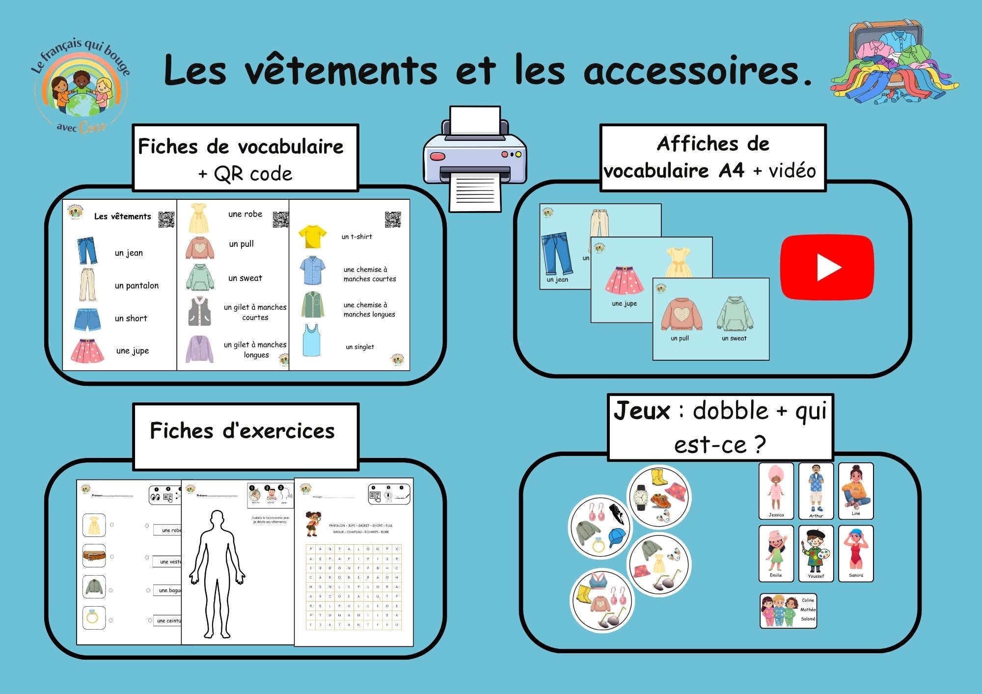 Pack : les vêtements et les accessoires (flashcards + exercices)