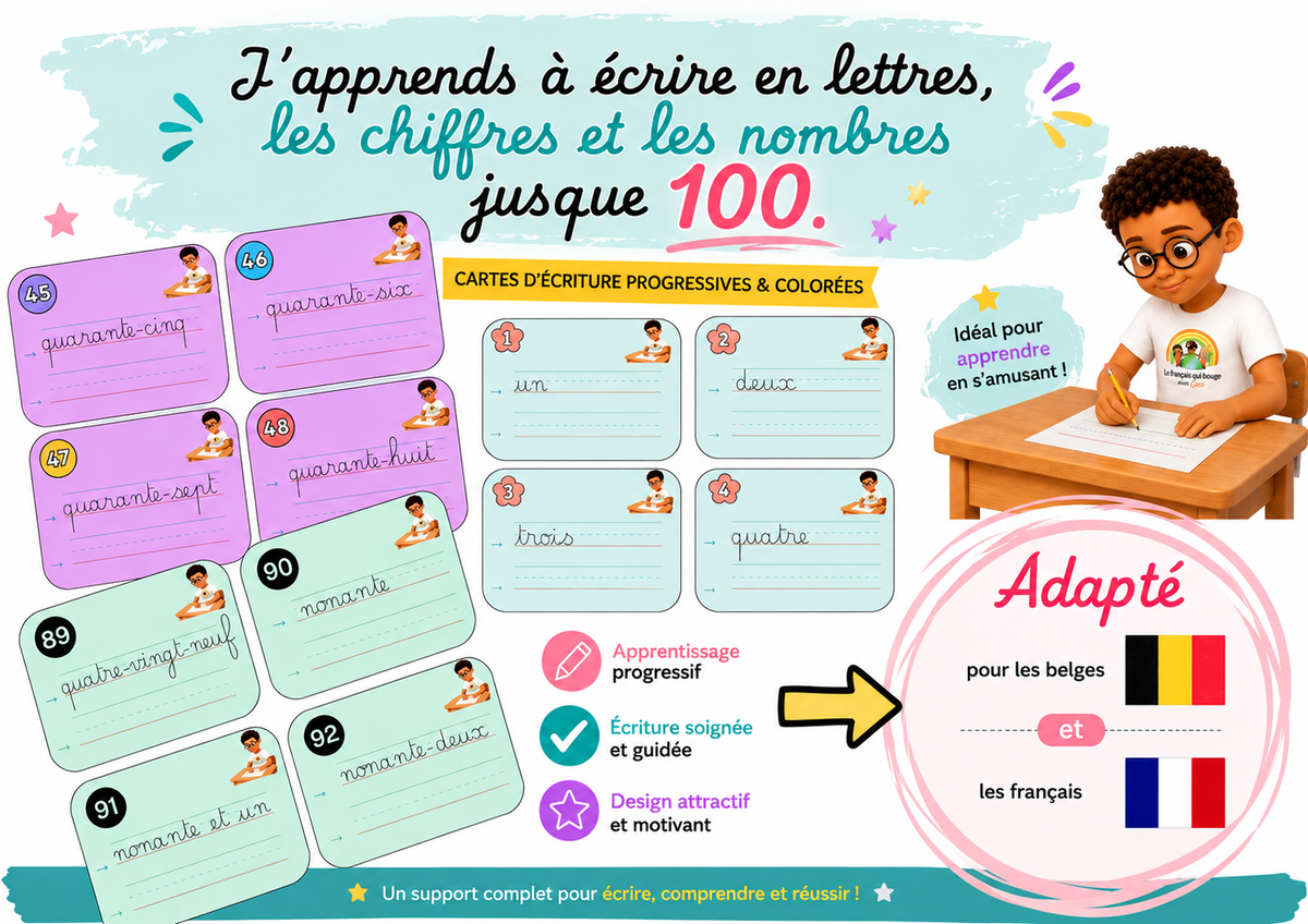 J'apprends à écrire en lettres les chiffres et les nombres jusqu'à 100
