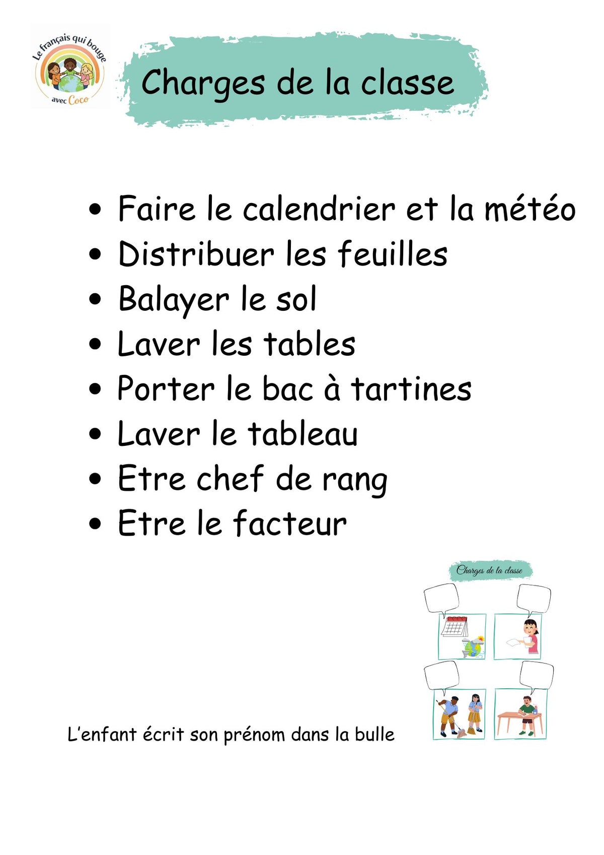 Tableau des charges