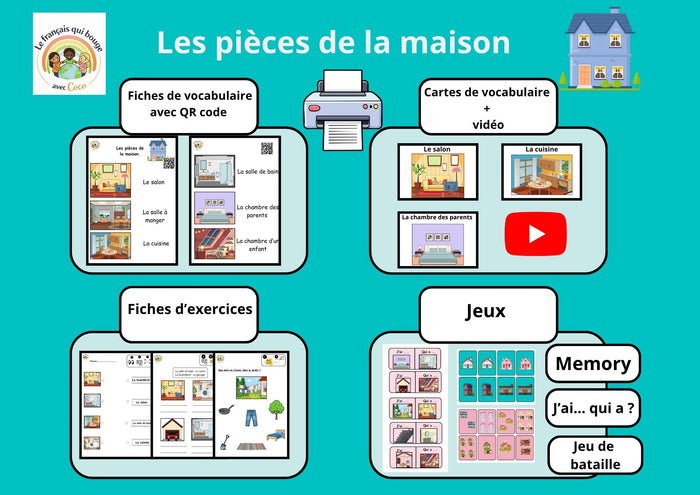 Pack : les pièces de la maison (flashcards + exercices)