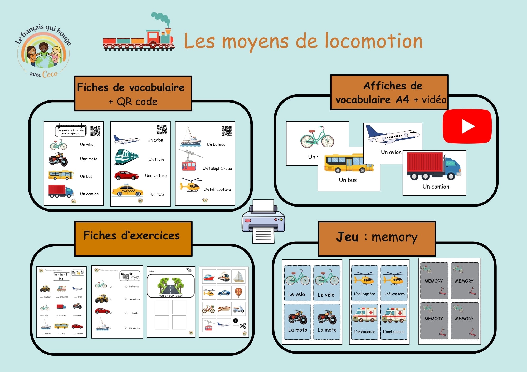 Les moyens de locomotion (flashcards + exercices)